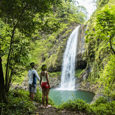 hiking; waterfall; couple 
