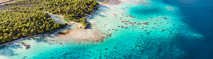 Ahe - sky view of the Island and blue clear water - Stephane Mailion